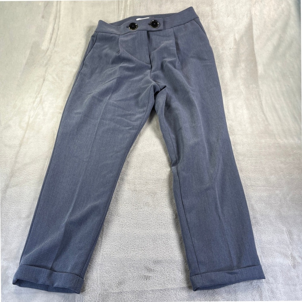 Calvin Klein Dress Pants 10 Blue Twill Cuffed Trousers Minimalist Corporate - Picture 3 of 14